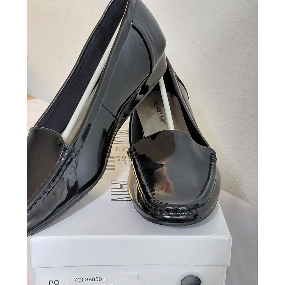 Monroe Main Moc Toe Wedge Loafers Black Patent Leather Comfort Shoes Sz 12M NIB